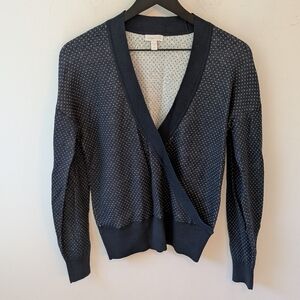 Garnet Hill Tendu Pima Cotton Birdseye Crossover Faux Wrap Sweater XS